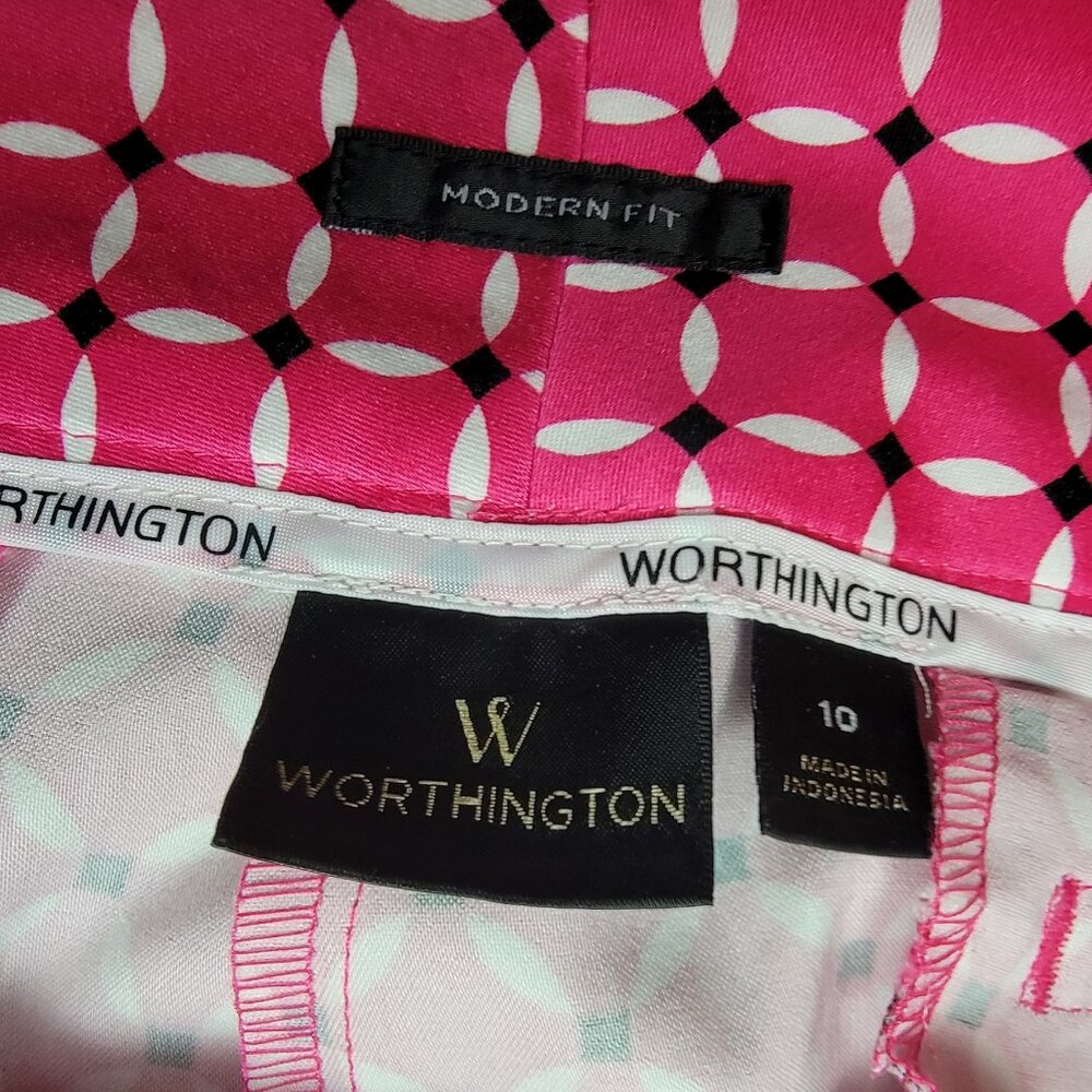 NWOT Worthington Hot Pink Black White Geometric Print Capri Pants - 10 - Picture 13 of 14